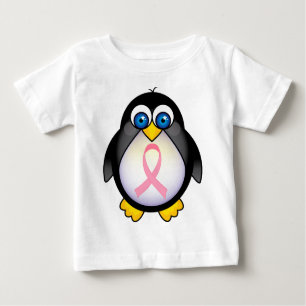 乳癌ピンクリボンペンギンの贈り物 ベビーTシャツ