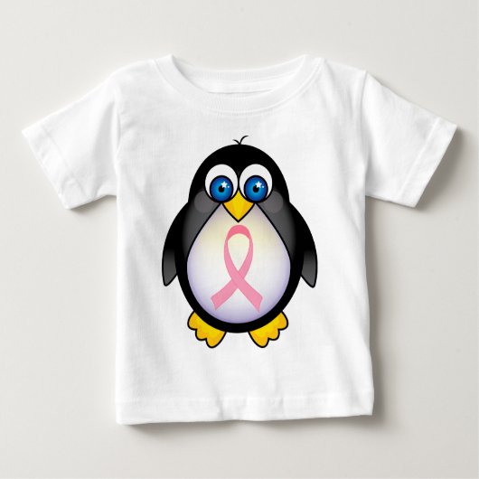 乳癌ピンクリボンペンギンの贈り物 ベビーTシャツ (正面)