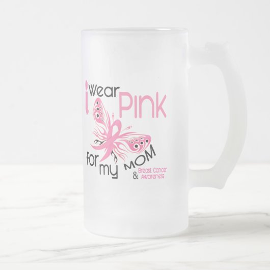 乳癌私は私のお母さん45のためのピンクを身に着けています フロストグラスビールジョッキ (右)