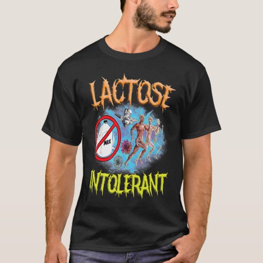 乳糖不耐症ダークユーモア サラコミック 奇妙に特定 Tシャツ (正面)