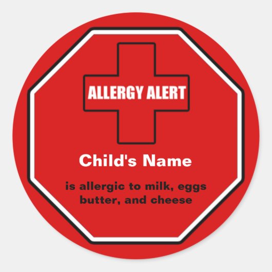 乳製品アレルギー医療警告カスタムSMLステッカー ラウンドシール (正面)
