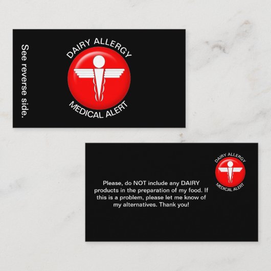 乳製品アレルギー医療警告カード 名刺 (正面/裏面)