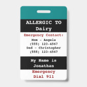 乳製品アレルギー警告ティール（緑がかった色）ラベル バッジ (裏面)