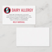 乳製品アレルギー警告レストランシェフカード 名刺 (正面/裏面)