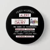 乳製品アレルギー警告簡単編集ラベル 缶バッジ (正面)
