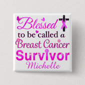 乳賛美がん生存者 缶バッジ (正面)