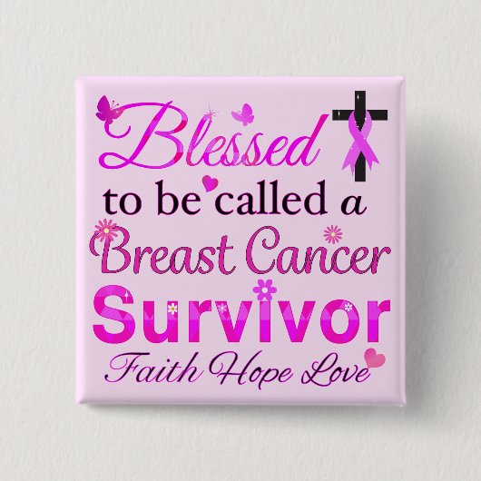 乳賛美がん生存者 缶バッジ (正面)