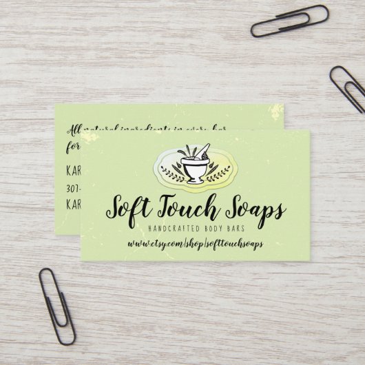 乳鉢の乳棒のハンドメイドの石鹸の名刺 名刺 (正面/裏面インサイチュ)