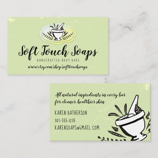 乳鉢の乳棒のハンドメイドの石鹸の名刺 名刺 (正面/裏面)