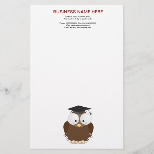 乳鉢板文房具を持つ学校のフクロウ 便箋 (正面)