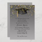 乳鉢、灰色の卒業の金紙吹雪 案内状 (正面/裏面)