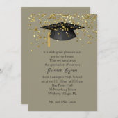 乳鉢、灰色の黄色い卒業の金紙吹雪 案内状 (正面/裏面)