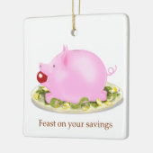 乳飲みピギーバンク"貯蓄の饗宴"お金 セラミックオーナメント (左)