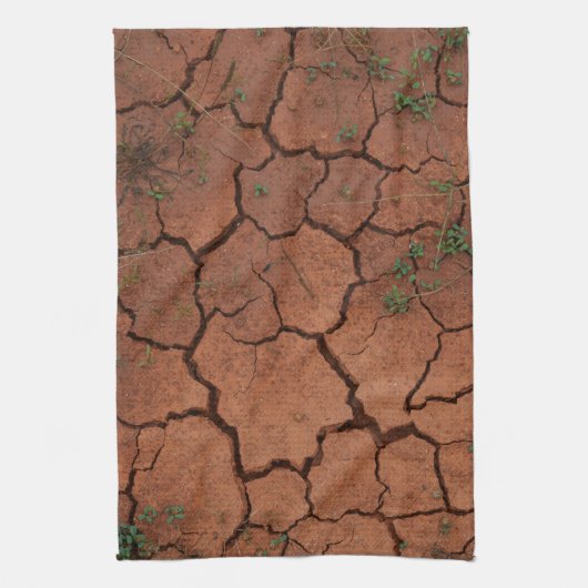 乾いたひび割れた地面 キッチンタオル (縦)
