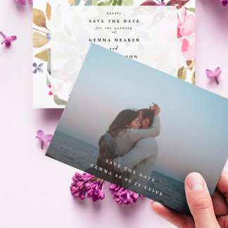 乾エレガントフローラ水彩画結婚像 セーブザデート