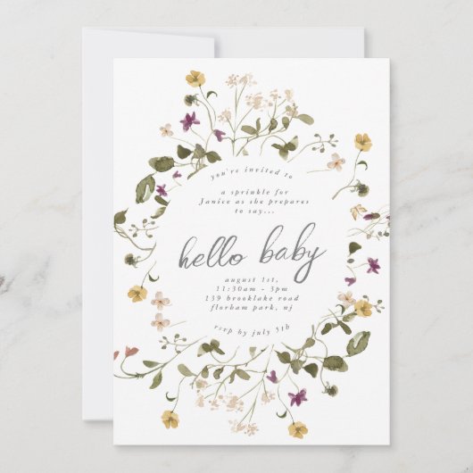 乾エレガント乾野花パンパフローラ赤ちゃんシャワー 招待状 (正面)