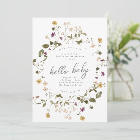 乾エレガント乾野花パンパフローラ赤ちゃんシャワー 招待状 (スタンド正面)