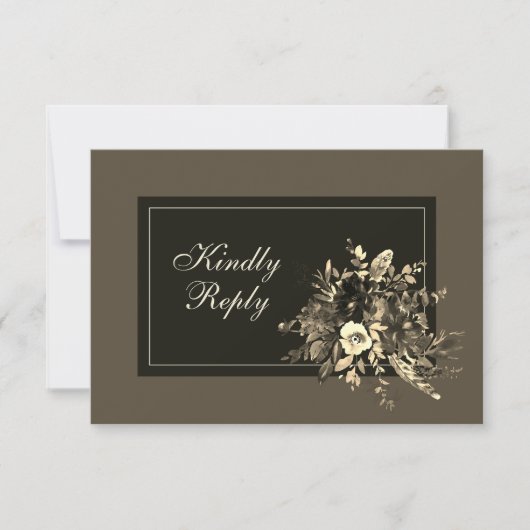 乾エレガント素朴フローラダークブラウン結婚ズ 出欠カード (正面)