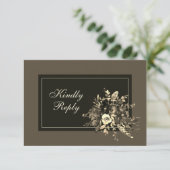 乾エレガント素朴フローラダークブラウン結婚ズ 出欠カード (スタンド正面)