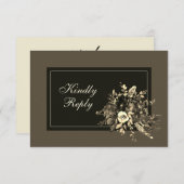 乾エレガント素朴フローラダークブラウン結婚ズ 出欠カード (正面/裏面)