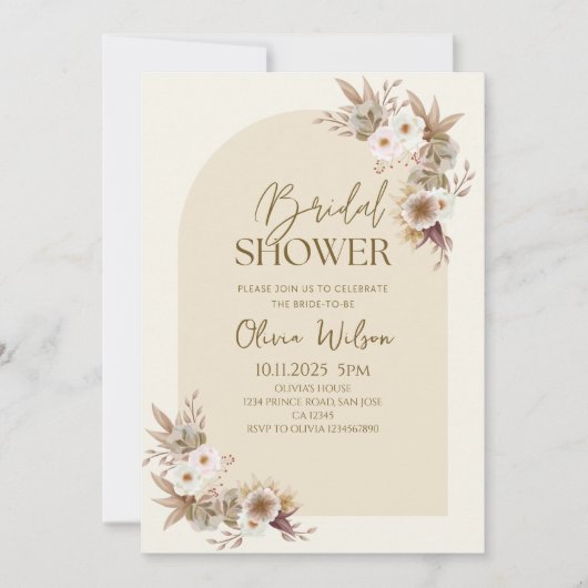 乾エレガント花ブライダルシャワーパーティー 招待状 (正面)