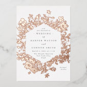 乾エレガント花花模様結婚の実在バラ 箔招待状 (正面)