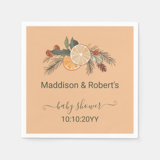 乾モダン冬柑橘系ベビーシャワー スタンダードカクテルナプキン (正面)
