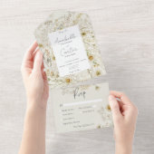 乾モダン素朴デイジーフローラディナー オールインワン招待状 (貼ってはがせる)