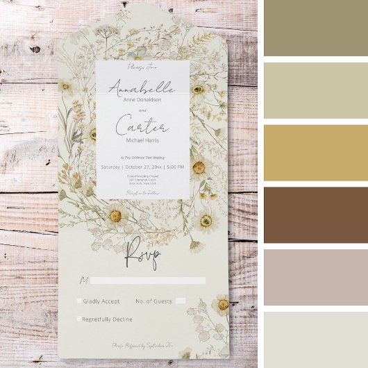 乾モダン素朴デイジーフローラNoディナー オールインワン招待状