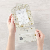 乾モダン素朴乾デイジーフローラQRコード オールインワン招待状 (貼ってはがせる)