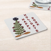 乾式プレス花クリスマスツリー スクエアペーパーコースター (アングル)