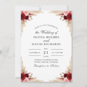 乾性葉熱帯バラ結婚式招待状 招待状 (正面)