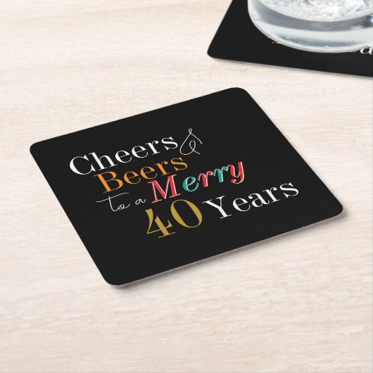 乾杯とビールで祝う40歳のクリスマス誕生日 スクエアペーパーコースター (アングル)
