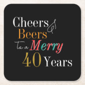 乾杯とビールで祝う40歳のクリスマス誕生日 スクエアペーパーコースター (正面)