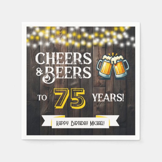 乾杯とビールで祝う75歳の田舎風誕生日パーティー スタンダードカクテルナプキン (正面)