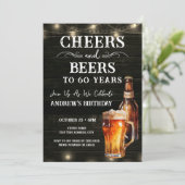 乾杯とビールで60歳の誕生日をお祝い バーライト 招待状 (スタンド正面)