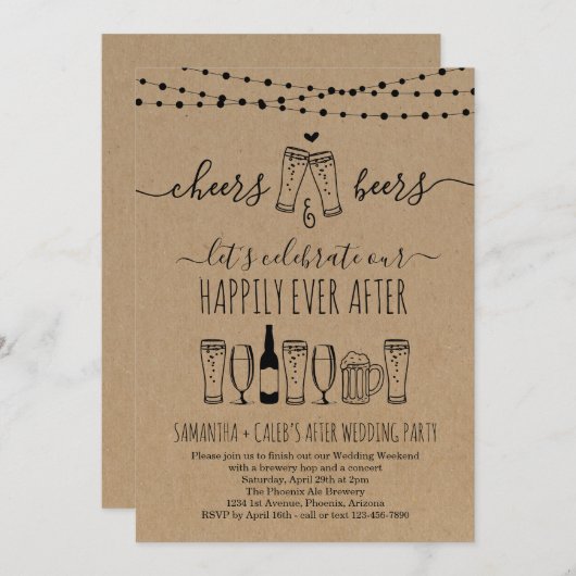 乾杯とビールの結婚式アフターパーティーの招待状 招待状 (正面/裏面)