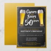 乾杯とビールの誕生日パーティー ブラックとゴールド 招待状 (正面/裏面)