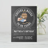 乾杯とビールの誕生日パーティー 黒と白 招待状 (スタンド正面)