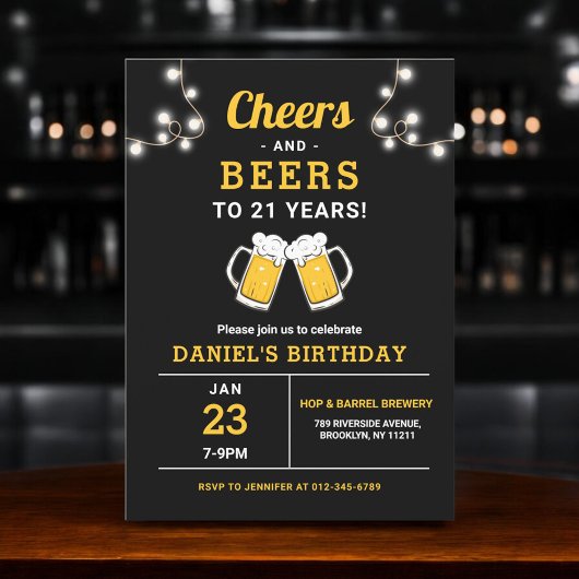 乾杯とビールの21歳誕生日パーティー 招待状