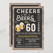 乾杯とビールの60歳誕生日招待状 招待状 (正面/裏面)