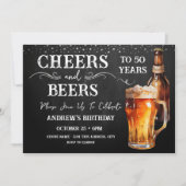 乾杯とビール50歳の誕生日ラスティック招待状 招待状 (正面)