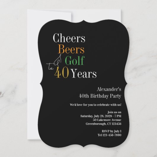 乾杯とビール ゴルフ 40歳の誕生日パーティー 招待状 (正面)