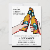 乾杯とビール ブラックラスティック メンズ 41歳の誕生日 招待状 (正面)