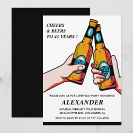 乾杯とビール ブラックラスティック メンズ 41歳の誕生日 招待状
