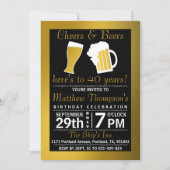 乾杯とビール ブラック&ゴールド 誕生日パーティー 招待状 (正面)