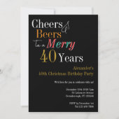 乾杯とビール メリー40歳のクリスマス 誕生日 招待状 (正面)