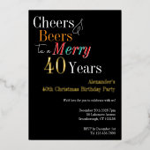 乾杯とビール メリー40歳のクリスマス 誕生日 箔招待状 (正面)