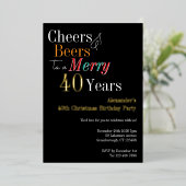 乾杯とビール メリー40歳のクリスマス 誕生日 箔招待状 (立ち正面)