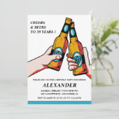 乾杯とビール ラスティック メンズ ブルー 39歳の誕生日 招待状 (スタンド正面)